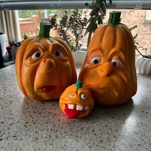 3 Vintage Halloween Foam Pumpkins JOL, Todd Masters Style, 1980s